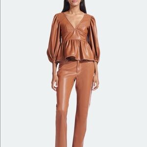 Staud Brown Faux Leather Top size 4